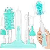 Electric Bottle Brush Cleaner,Rechargable Electric Baby Bottle Brush Cleaner,Travel Bottle Cleaner Kit with Silicone Bottle Brush,Straw Cleaner,Nipple Brush,Bottleneck Brush,Green