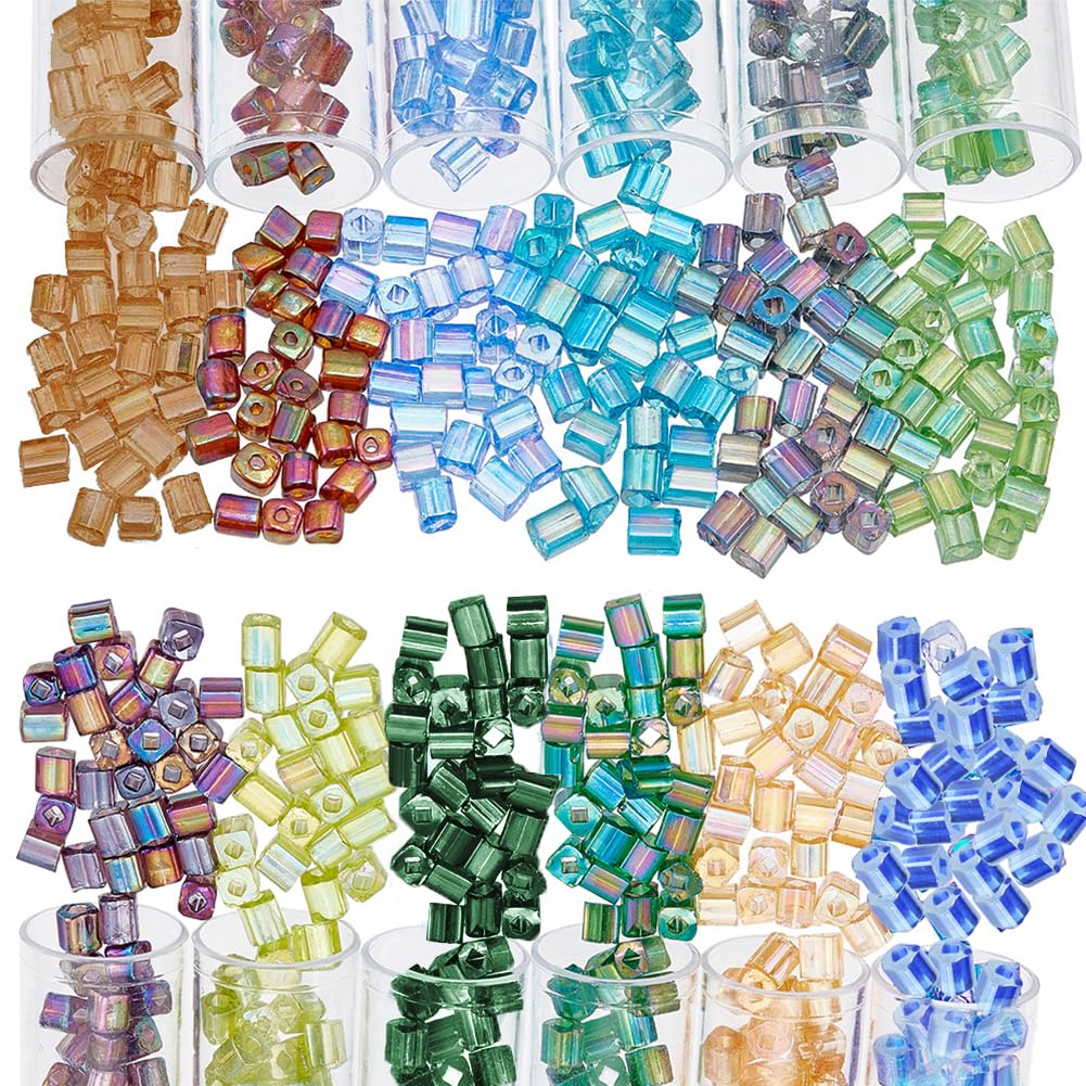 nbeads 960 Pieces 6/0 Beads, 12 Colours Square Glass Seed Beads Cube Mini Beads Japanese Glass Spacer Beads Glass Pony Beads for Arm Necklaces Earring Jewellery Making — image 1