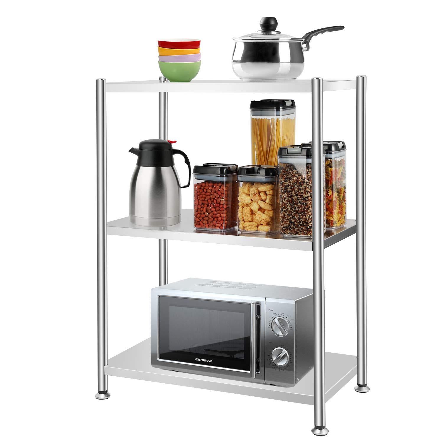 RHtvrll 3 Tier Shelf Shelving Heavy Duty Units, Stainless Steel Storage Rack, Kitchen Racking Unit, Metal Heavy Duty Storage Shelves, Standing Shelf Unit for Home Kitchen Bathroom Office