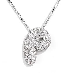 KissYan Bubble Letter Necklace Silver, White Gold
