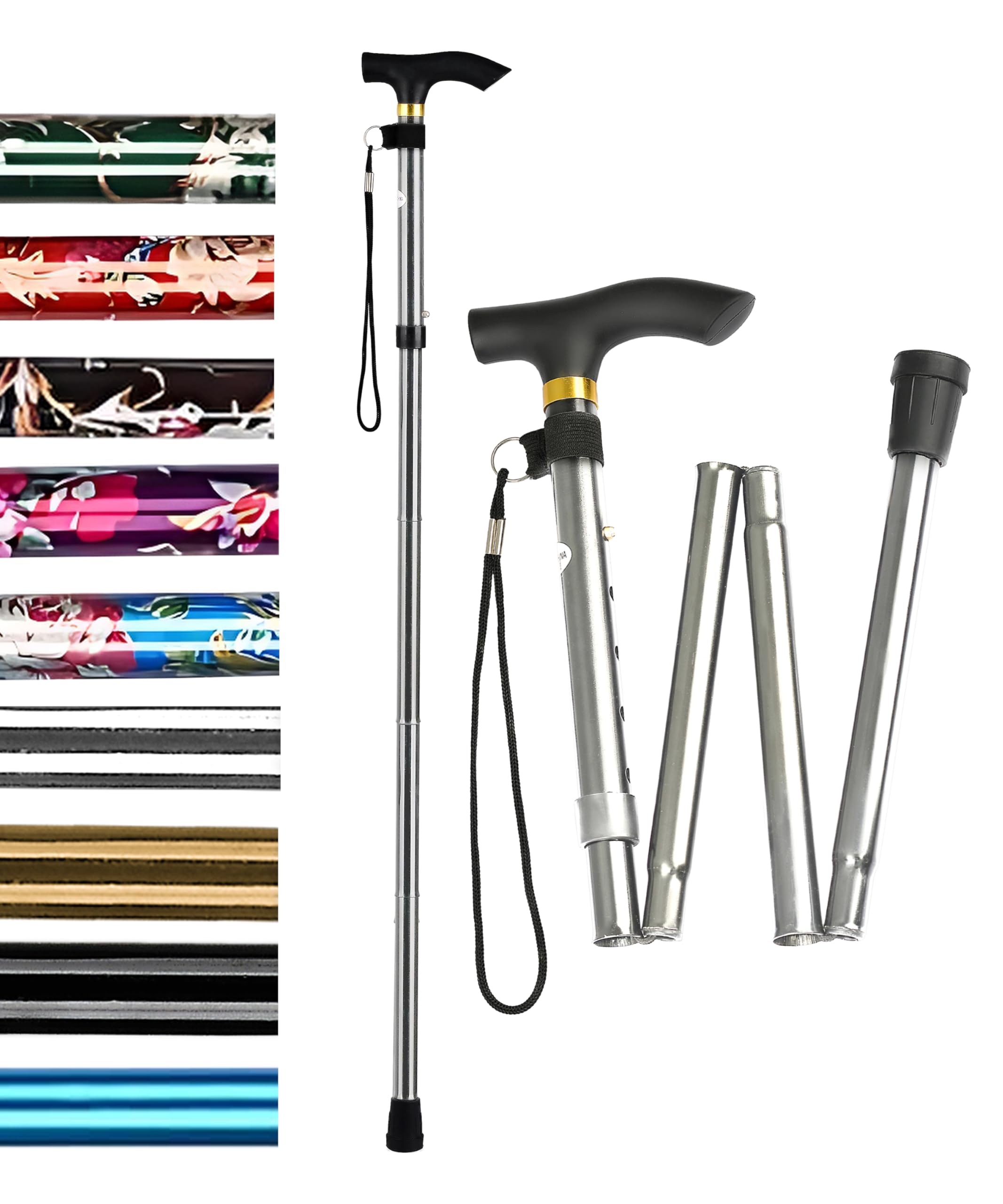 HATAF® Walking Stick, Folding Walking Sticks for Women, Adjustable hight Walking Sticks for Men, Mobility Aids walking stick rubber ends, Folding walking sticks for ladies (Silver)