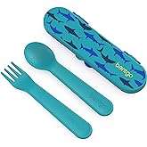 Bentgo Kids Utensil Set - Reusable Plastic Fork, Spoon & Storage Case - BPA-Free Materials, Easy-Grip Handles, Dishwasher Safe - Ideal for School Lunch, Travel, & Outdoors (Shark)