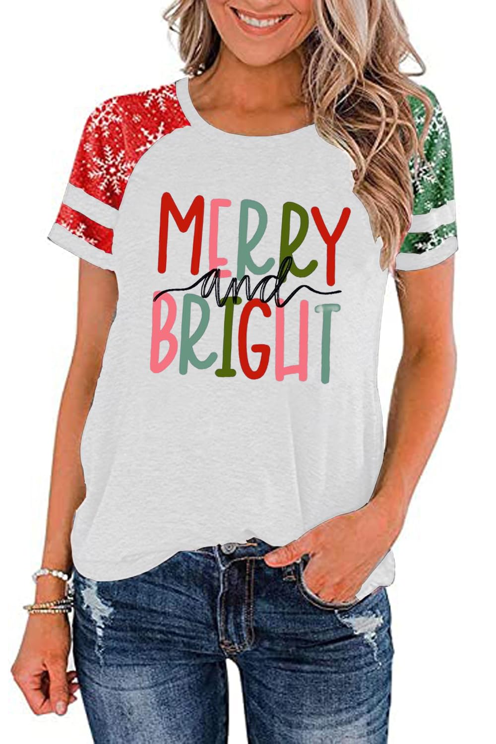 Ovazly Christmas Shirt for Women Raglan Sleeve