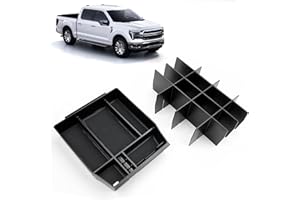 ELECFRESH 2PCS Center Console Organizer for 2024 2023 2022 2021 Ford F150 Accessories, Armrest Storage Box and 16-Compartments Divider for Ford F150