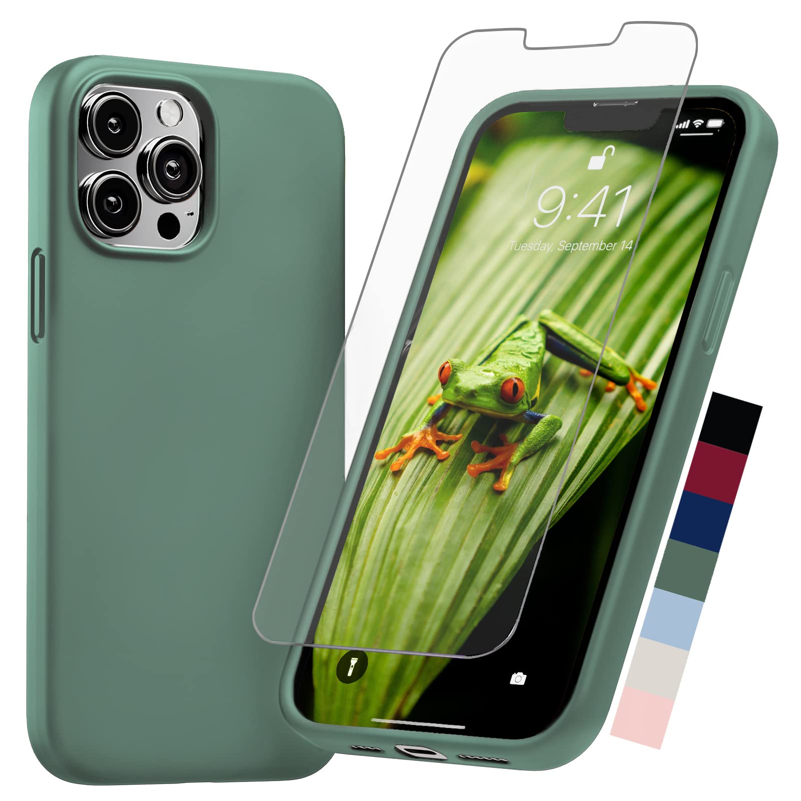 Photo 1 of ***5  INCLUDED*** Compatible with iPhone 12 / iPhone 12 Pro Case Green Silicone with Screen Protector [6ft Drop Tested] Slim Protective Phone Cover w/Microfiber Lining for Women & Men***5 INCLUDED***