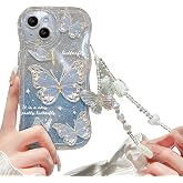 Cutecasee Cute Butterfly Glitter Bling Case Compatible with iPhone 12 Mini | Anti-Scratch Shockproof Case, for Women/Girls, Blue with Bracelets.