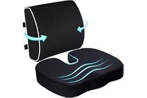 Seat Cushion and Lumbar Support Pillow for Office Chair-Gel Infused,Coccyx Orthopedic Car Seat Cushion Memory Foam Back Suppo