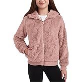 DKNY Girls Fleece Jacket - Lightweight Soft Faux Fur Sherpa Plush Zip Up Winter Coat - Hooded Fleece Bomber Jacket for Girls