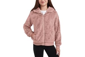 DKNY Girls Fleece Jacket - Lightweight Soft Faux Fur Sherpa Plush Zip Up Winter Coat - Hooded Fleece Bomber Jacket for Girls