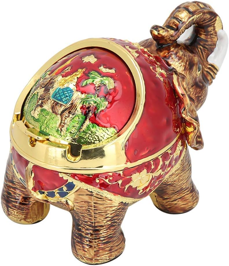 HERCHR Vintage Elephant Ashtray with Cover for Outdoors Indoors Zinc