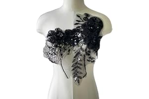 JRYYR Black Sequin Applique Patches, Handmade DIY Sew on 3D Flower Appliques for Clothing,Dresses, Dance Costumes, Bags, Home Decor (Black-A)