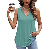 WIHOLL Women's Loose Fit V Neck Lace Sleeveless Summer Tank Top