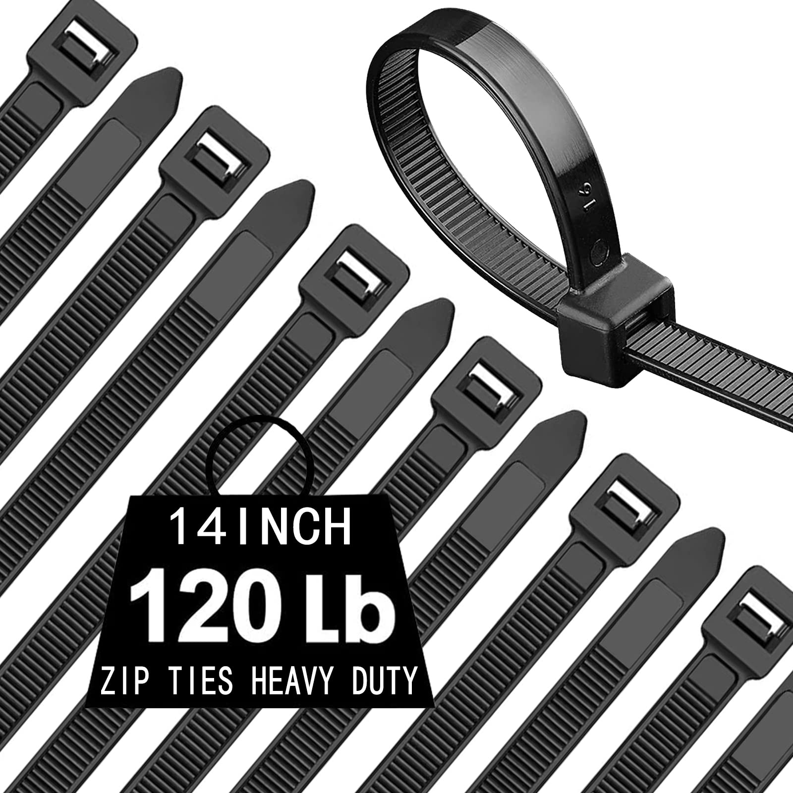 Photo 1 of Zip Ties 14 inch Zip Ties Heavy Duty With 120 Pounds Tensile Strength, Black Zip Ties, Strong Big and Long Zip Ties, Large Zip Ties 60 Pieces,By AGAOTIAN