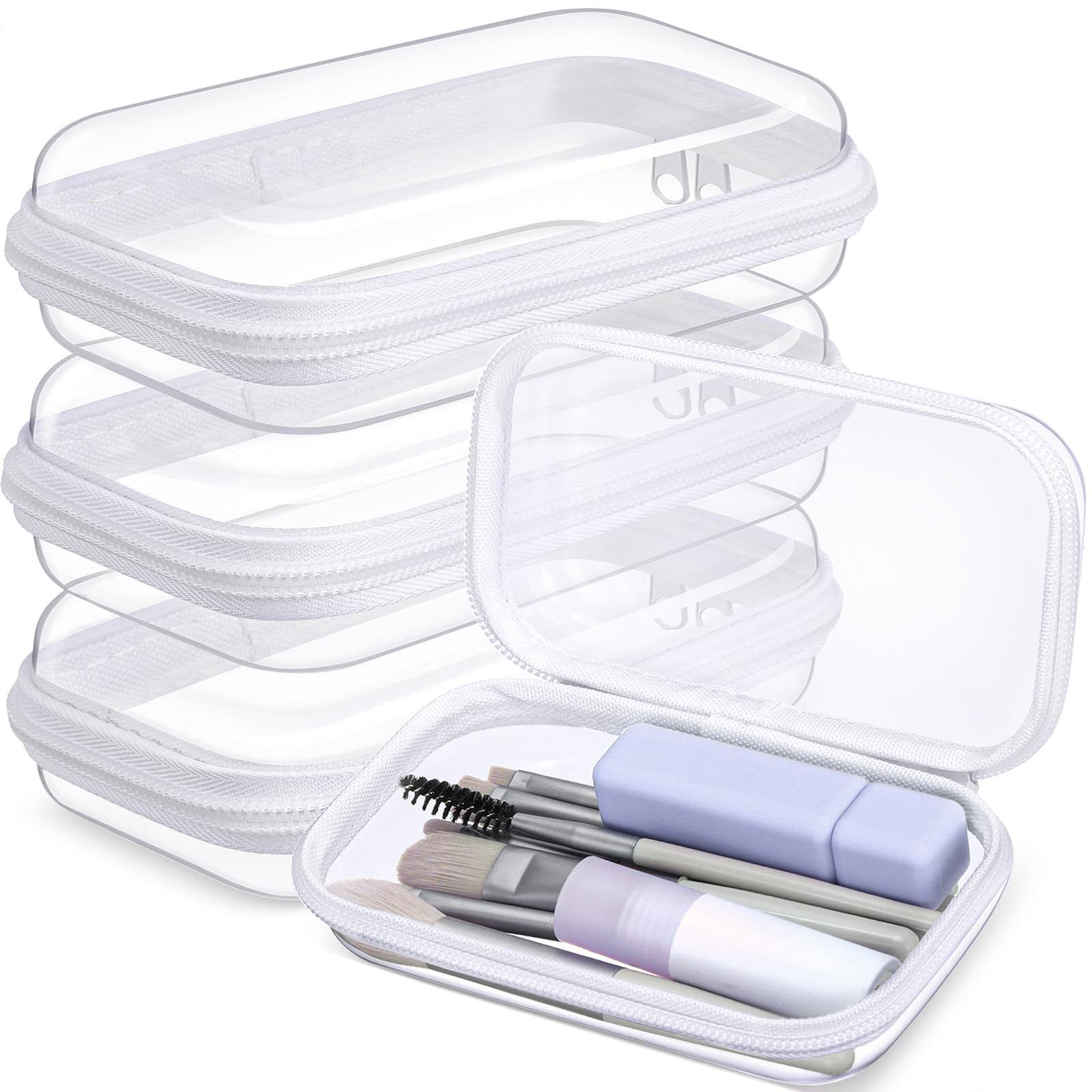 Photo 1 of Hoolerry 3 Pcs Clear Hard Zipper Case Plastic Pouch Transparent Hard Case Clear Makeup Bag Portable Travel Organizer Bin for Cosmetics, Building Blocks, Puzzles(White,S)