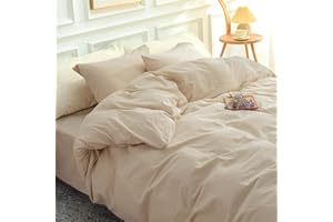 NEXHOME PRO Duvet Cover Set Kids Twin Size Linen Look Textured Organic Natural 100% Washed Cotton Duvet Cover Beige 2 Pieces Bedding Set with Zipper Closure, Breathable, Soft (No Comforter)