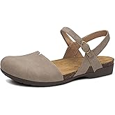 PARTY Closed Toe Sandals Women, Barefoot Arch Support Flat Sandals for Office Work and Travel with Comfortable Cork Footbed