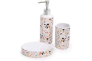 Bodico 3-Piece Stylish Mosaic Terrazzo Print Bathroom Accessory Set, 8 x 7 inches, Orange