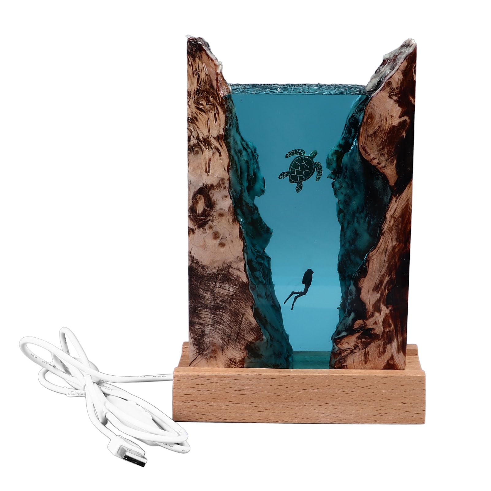 Garosa Divers Turtle Resin Bedside Table Lamp Desk Ornaments Vivid Marine Art Light USB Cable Button Switch LED Ocean Lamp Desktop Art Decoration Sea Turtle Lamp Coastal Home Decor