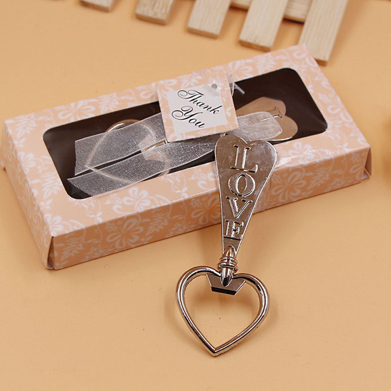 Ingrosso e Risparmio Stainless Steel Heart Shaped Bottle Opener with Transparent Box PVC Wedding Favors Original