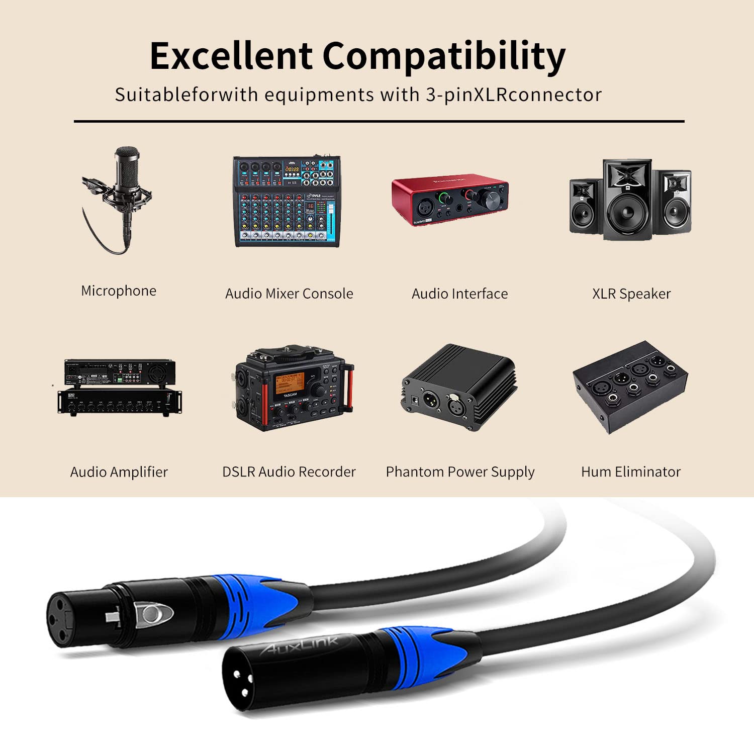 XLR Cables, Microphone Cables 3ft 2 Pack, Heavy Duty Balanced XLR Speaker Cable Male to Female Suitable for Microphones, Speaker Systems, Radio Station, Stage Lighting and More-3 Feet