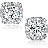 1-4CT Moissanite Stud Earrings, Halo Square D Color Ideal Cut 925 Sterling Silver Earrings for Women with Certificate of Authenticity
