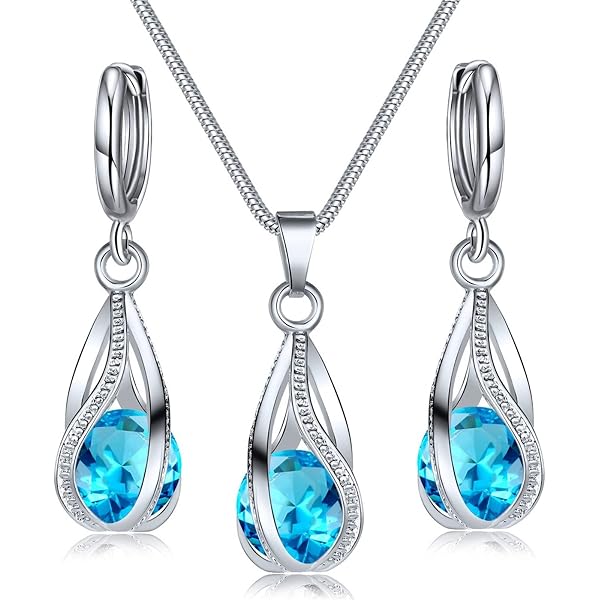 IFKM Silver Jewelry Set For Women - Rhinestone Crystal Necklace & Earrings, Bridal Bridesmaid Gift