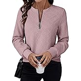 BLENCOT Sweatshirts for Women Crew Neck Long Sleeve Half Zip Quilted Pullover Tops Textured Solid Casual Fashion Fall Tops