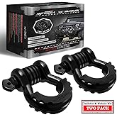 AUTMATCH D Ring Shackle 3/4" Shackles (2 Pack) 41,887Ibs Break Strength, Clevis Shackle with 7/8" Screw Pin and Shackle Isolator Washers Kit for Tow Strap Winch Off Road Vehicle Recovery, Black