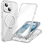 RIASOLIN for iPhone 15 Plus Case with Invisible Magnetic Stand, Compatible with Mag-Safe Military-Grade Protection with Built-in Screen Protector, Shockproof Phone Case for Women Men, Clear