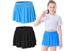 QOONOO 2 Packs Girls Athletic Butterfly Shorts Flowy Shorts for Kids with Pocket 2-in-1 Tennis Running Shorts for Active Workout