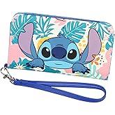Bioworld Disney Lilo & Stitch Tropical Design Snap-Closure Wristlet Wallet w/Tech Pocket and Wrist Strap