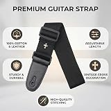 CAIHONG Guitar Strap Black Cotton Woven Style Adjustable End Leather Vintage view 2