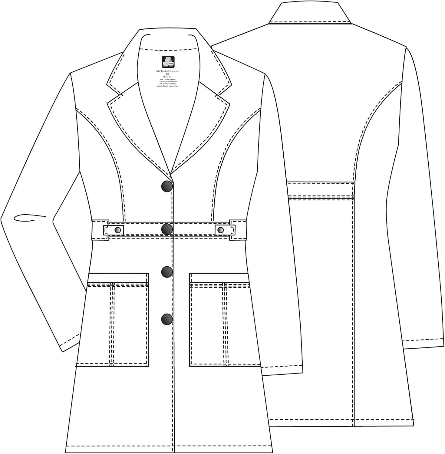 Adar Pop-Stretch Lab Coat for Women - 36" Tab-Waist Lab Coat: Clothing