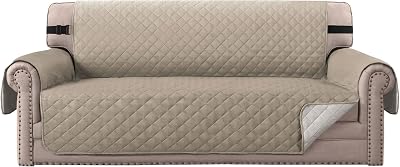 BellaHills Sofa Cover 3 Seater Water Resistant Reversible Slipcover Khaki Beige