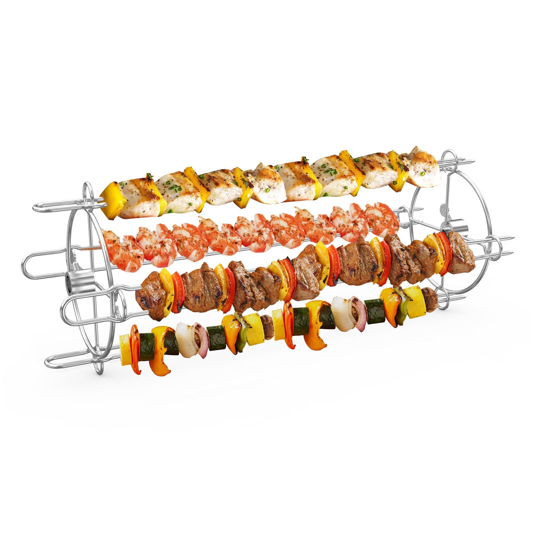 onlyfire Rotisserie Kebab Skewer Attachment, Universal Rotating System with Dual-Pronged Barbecue Skewers for Most Grill Rotisserie Spit Rods, Stainless Steel