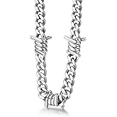 Bestyle Barbed Wire Necklace 5/7/9/12mm Mens Chain Necklaces Hip-hop Punk Gothic Stainless Steel Chain Heavy Thick Cuban Link Chain for Men Women, Length 16/18/20 Inch