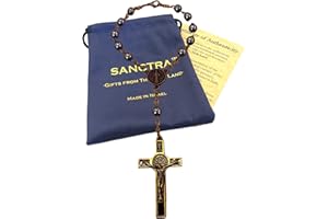 SANCTRA Car Rosary, Handmade and Blessed in the Holy Land, Prayer Beads with Saints Medal and Crucifix, Gift Pouch and Certif