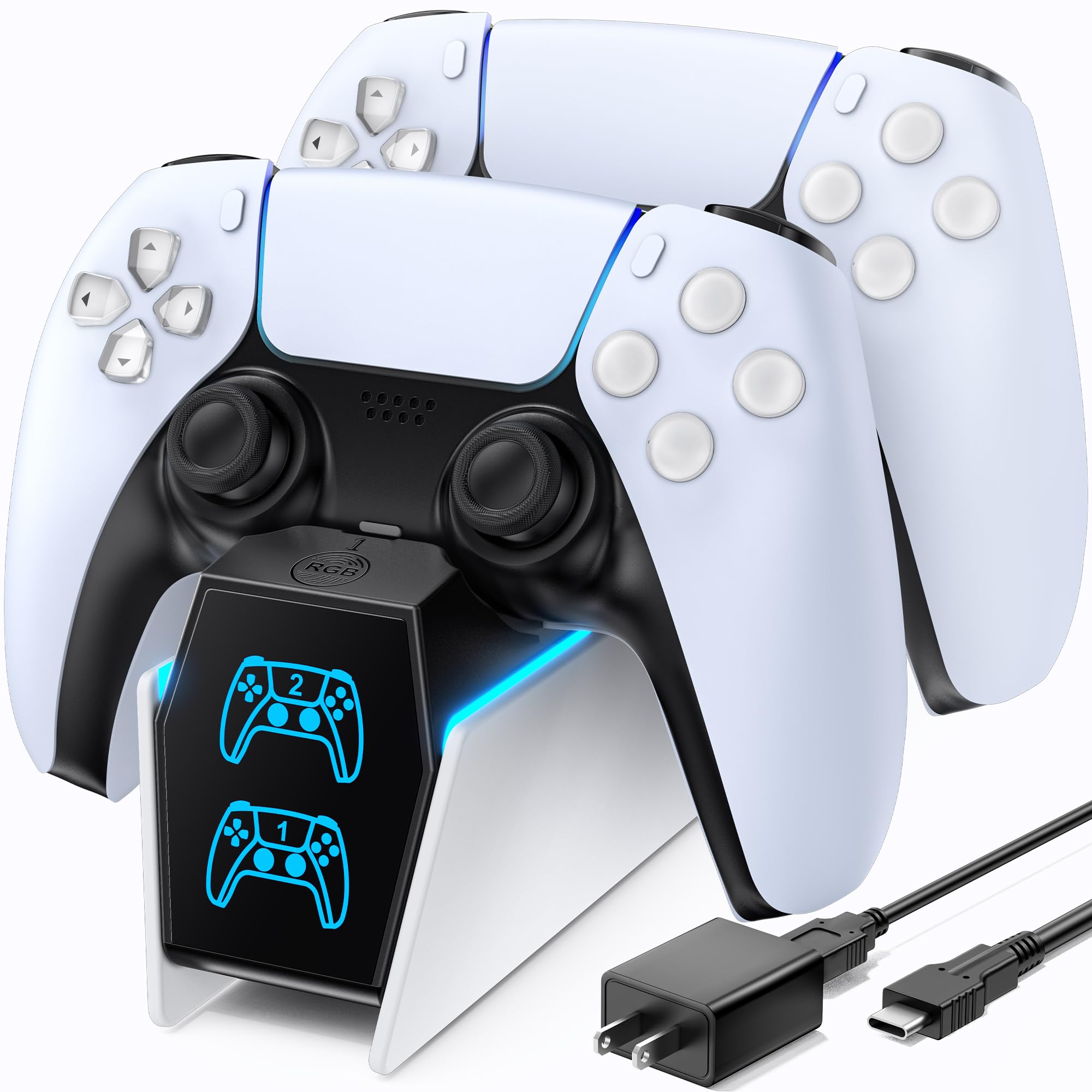 OIVO PS5 Controller Charger with Fast Charging AC Adapter, PS5 Controller Charging Station Stand for PlayStation 5, Docking Station Replacement for PS 5 Accessories Kits