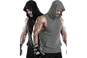 DRSKIN 2 or 1 Pack Men's Hooded Tank Tops Bodybuilding Muscle Cut Off T Shirt Sleeveless Gym Training Hoodies Workout Dry