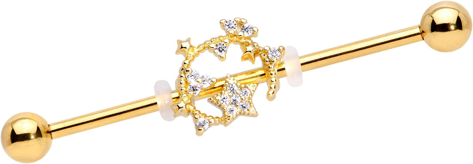 Women 14G PVD Steel Helix Cartilage Earring Clear Accent Circle Star Industrial Barbell 1 1/2"