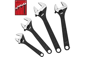 SEDY Adjustable Wrench Set Wrenches Sets: 4-Piece 6, 8, 10, 12 Inch Chrome Vanadium Steel Corrosion-Resistant Black Oxide Finish for Automotive Plumbing and Household Repairs