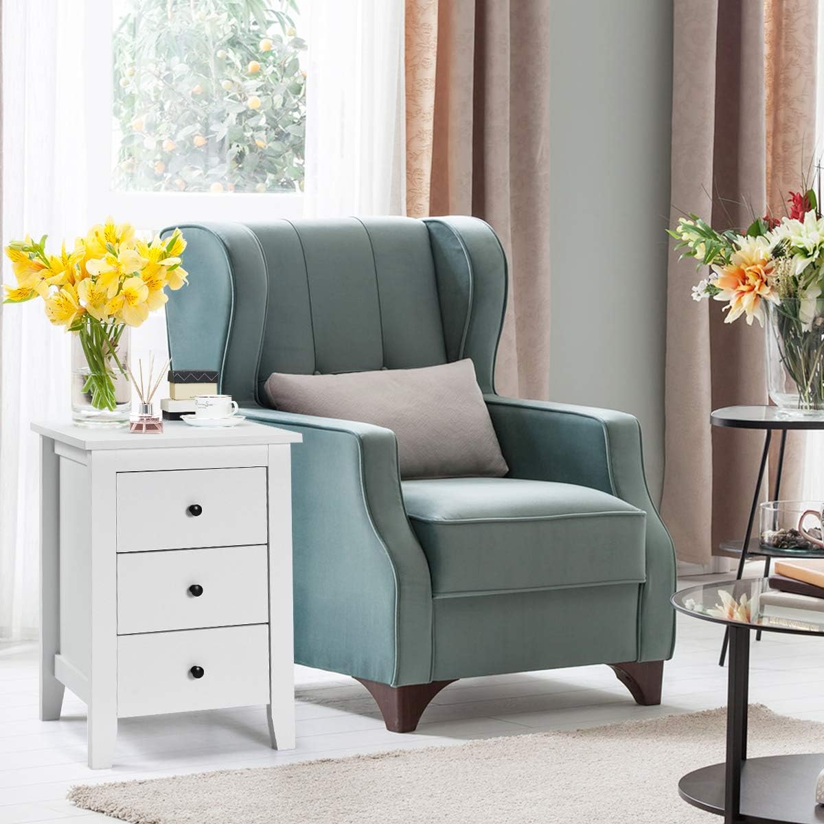 Giantex Nightstand W/ 3 Drawers Large Storage Space, Solid Structure and Stable Frame, Elegant Appearance, Suitable for Bedroom and Bedsides Table Accent Table End Table (2): Kitchen & Dining