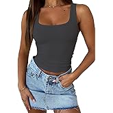 ForeFair Women Sleeveless Square Neck Ribbed Strappy Crop Tank Tops Summer Slim Fitted Basic Casual Cami Tank