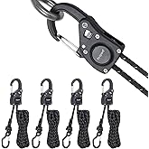 Ayaport Rope Tie Down Ratchet with Carabiner Clip 1/4" x 12' Rope Cord Tightener Heavy Duty Construction Kayak tie Downs for Tent, Tarp, Camping
