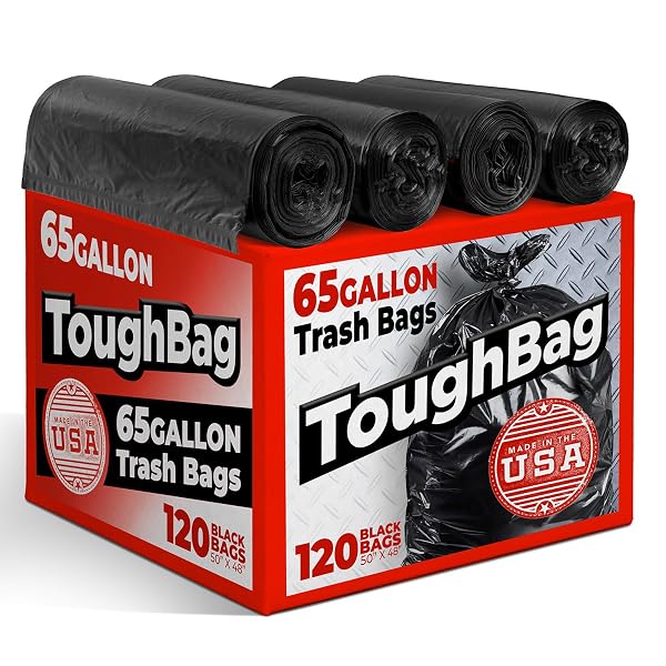 TOUGHBAG 65 GALLON TRASH BAGS (120 COUNT) –...