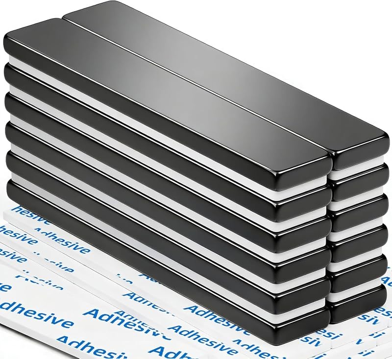 Grtard 12 Pack Neodymium Magnets 60x10x3 mm with Double-Sided Adhesive