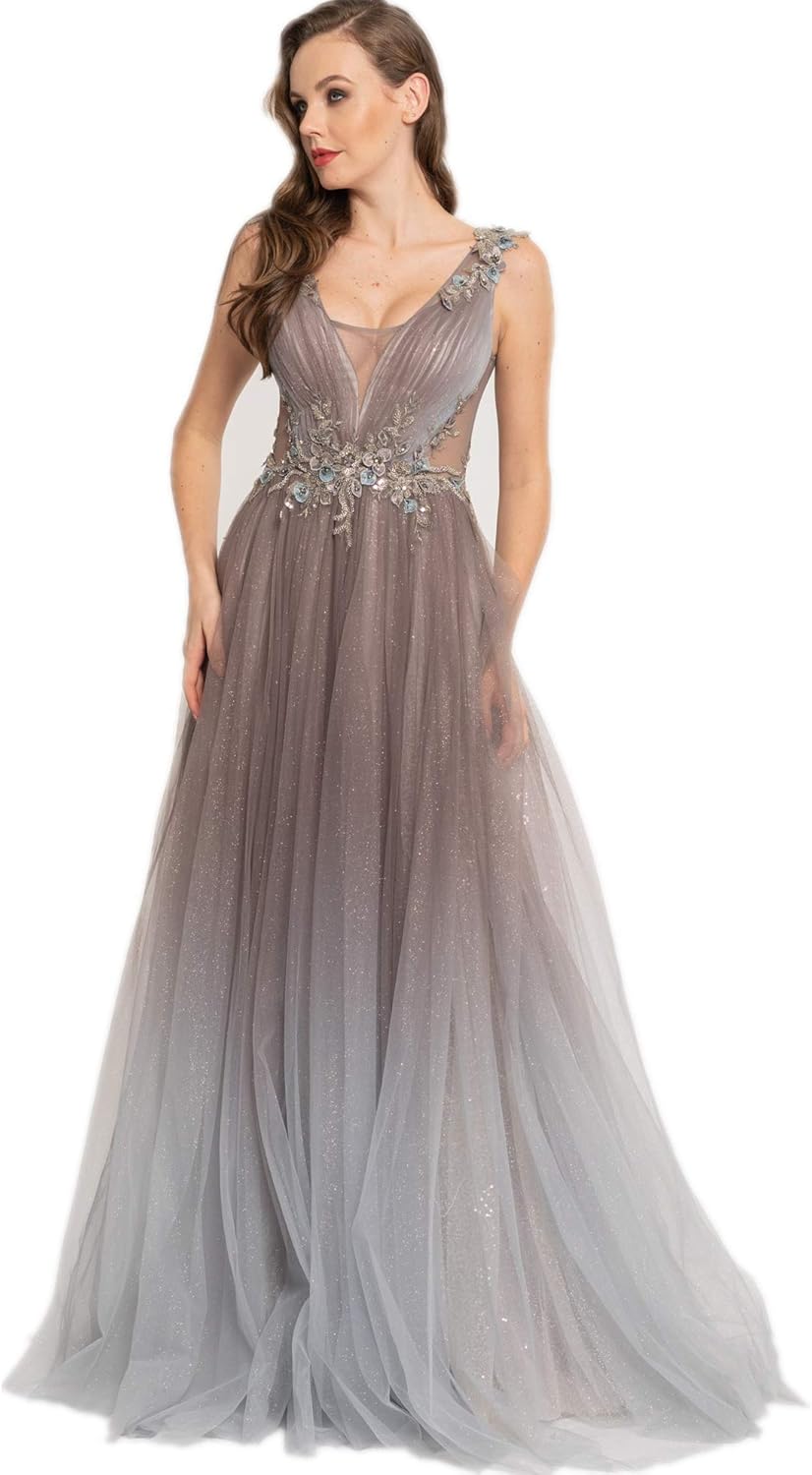 Womens Prom Dress Floral Lace Long Appliques Evening Gown Tulle Formal