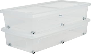 IRIS 135460, 2er-Set Unterbettboxen / Rollerboxen / Aufbewahrungsboxen 'Modular Clear Box Under Bed', MCB-UB, mit 6 Rollen, Plastik, transparentes Grau, 35 L, 80 x 40 x 16 cm