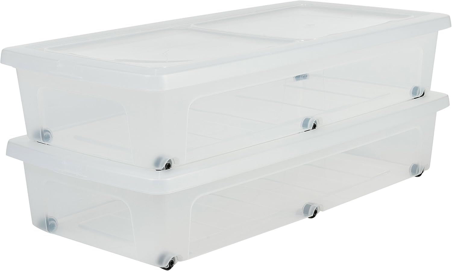 IRIS 135460, 2er-Set Unterbettboxen / Rollerboxen / Aufbewahrungsboxen 'Modular Clear Box Under Bed', MCB-UB, mit 6 Rollen, Plastik, transparentes Grau, 35 L, 80 x 40 x 16 cm