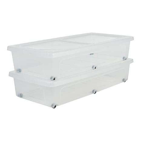 IRIS 135460, 2er-Set Unterbettboxen / Rollerboxen / Aufbewahrungsboxen 'Modular Clear Box Under Bed', MCB-UB, mit 6 Rollen, P